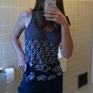 blue flowy tank top